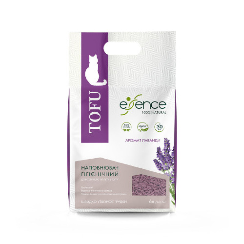 Наповнювач гігієнічний Essence для котячого туалету натуральний з тофу з ароматом лаванди гранула 2 мм 6 л