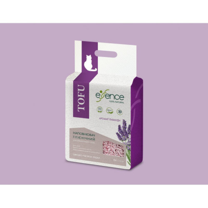 Наповнювач гігієнічний Essence для котячого туалету натуральний з тофу з ароматом лаванди гранула 2 мм 6 л