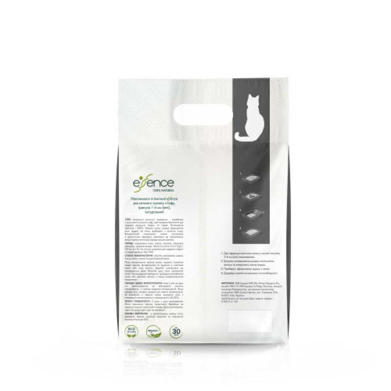 Наповнювач гігієнічний Essence мм для котячого туалету для екстра поглинання запаху натуральний з тофу з вугіллям гранула 1-4 мм 6 л