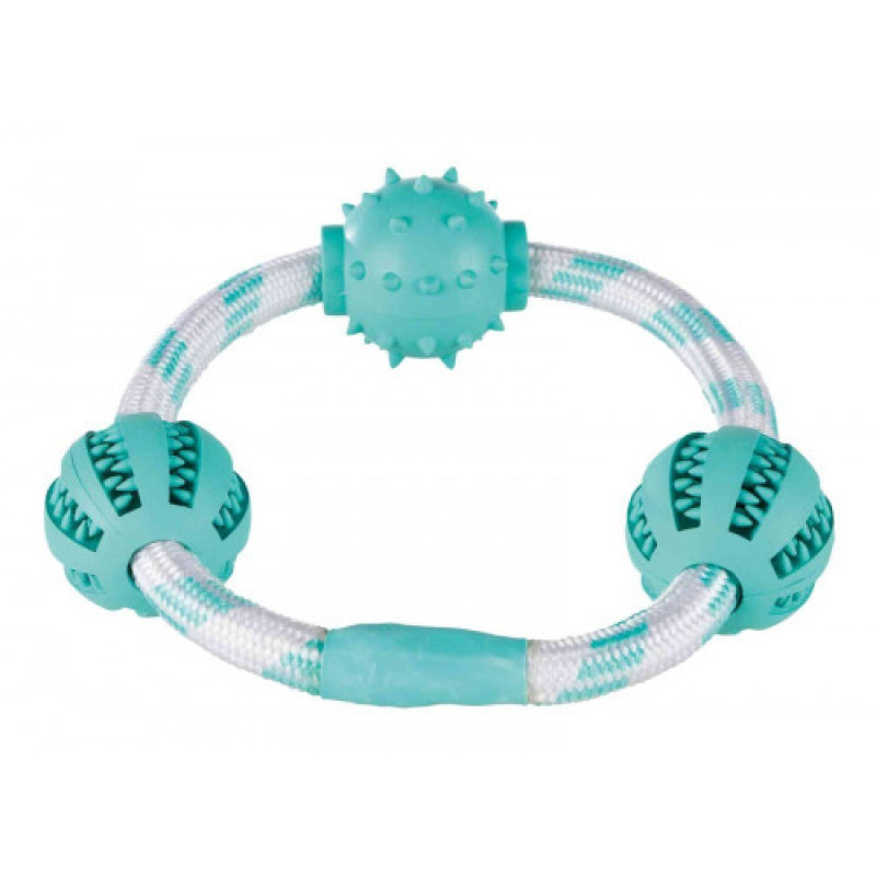 Іграшка Trixie Denta Fun для собак Кільце-канат з м ячами для чищення зубів м ятний смак гума 5 см/20 см