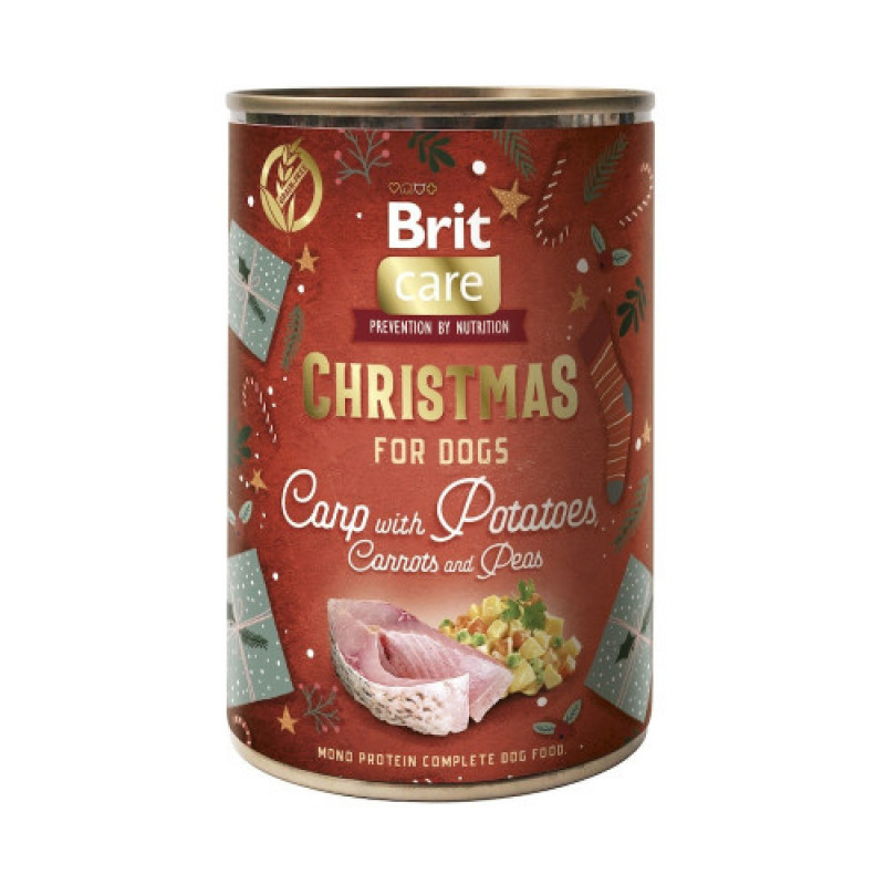 Корм вологий Brit Mono Protein Christmas д/собак Різдвяна вечеря короп, картопля, морква, горошок 400 г