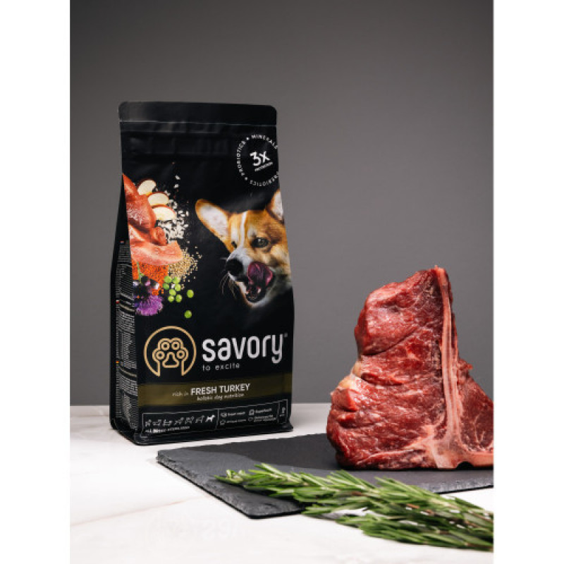 Корм сухий Savory All Breed Sterilised rich in Fresh Turkey для стерилізованих собак усіх порід зі свіжою індичкою 1 кг