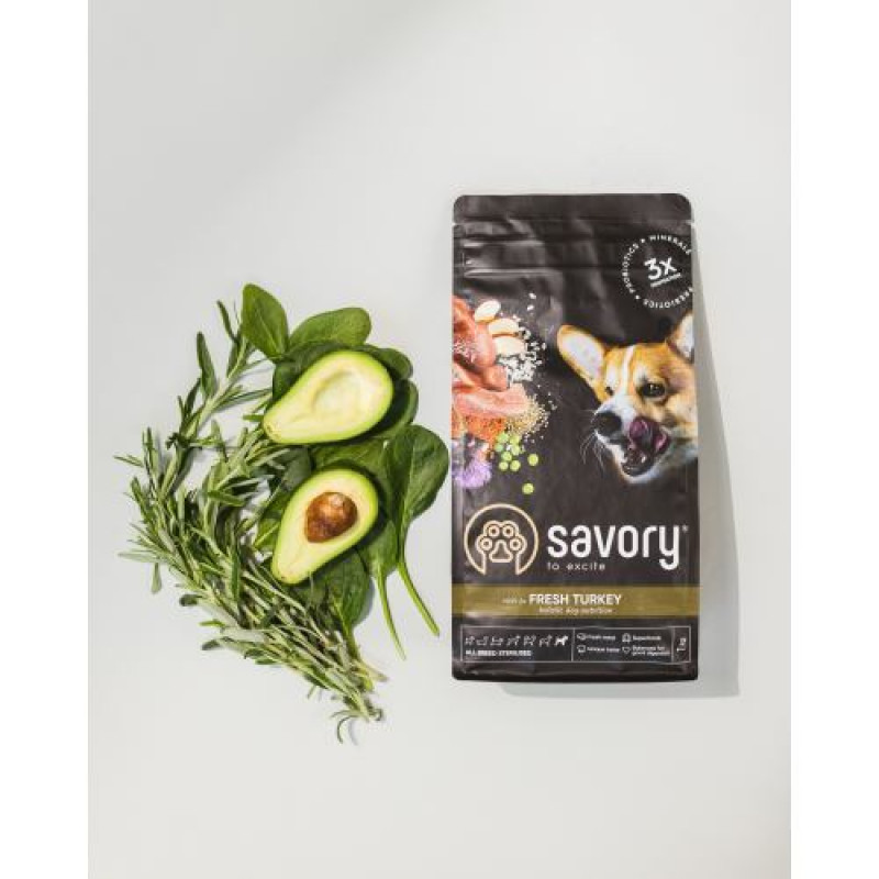 Сухий корм Savory All Breed для стерилізованих собак усіх порід, зі свіжою індичкою, 1 кг