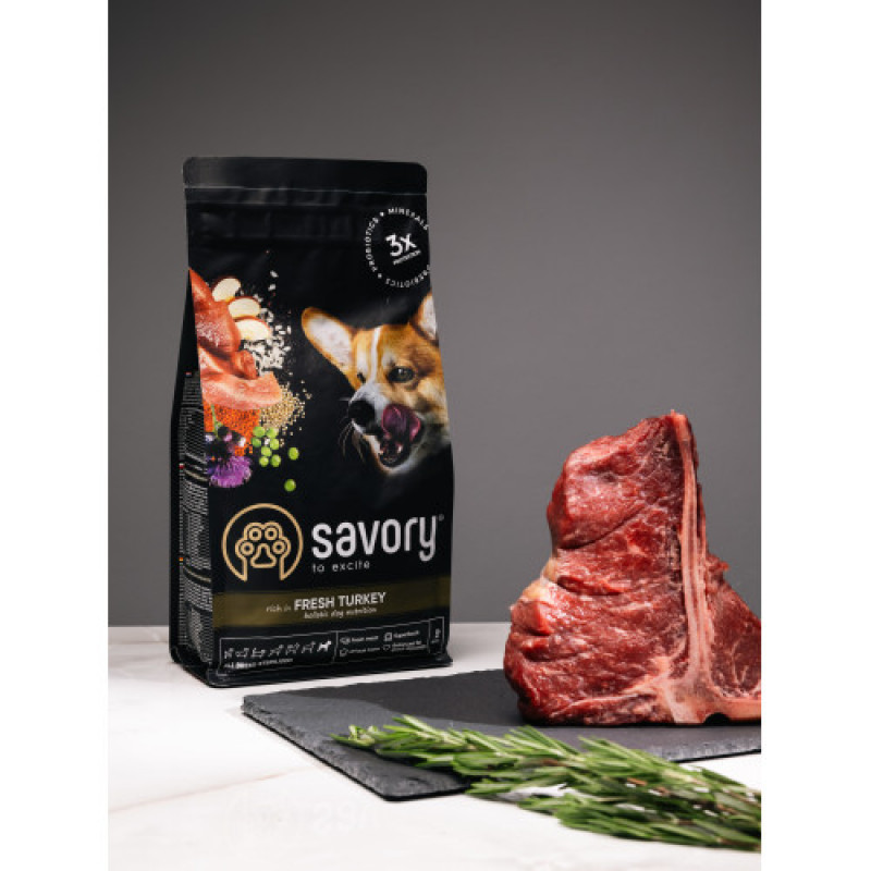 Сухий корм Savory All Breed для стерилізованих собак усіх порід, зі свіжою індичкою, 1 кг