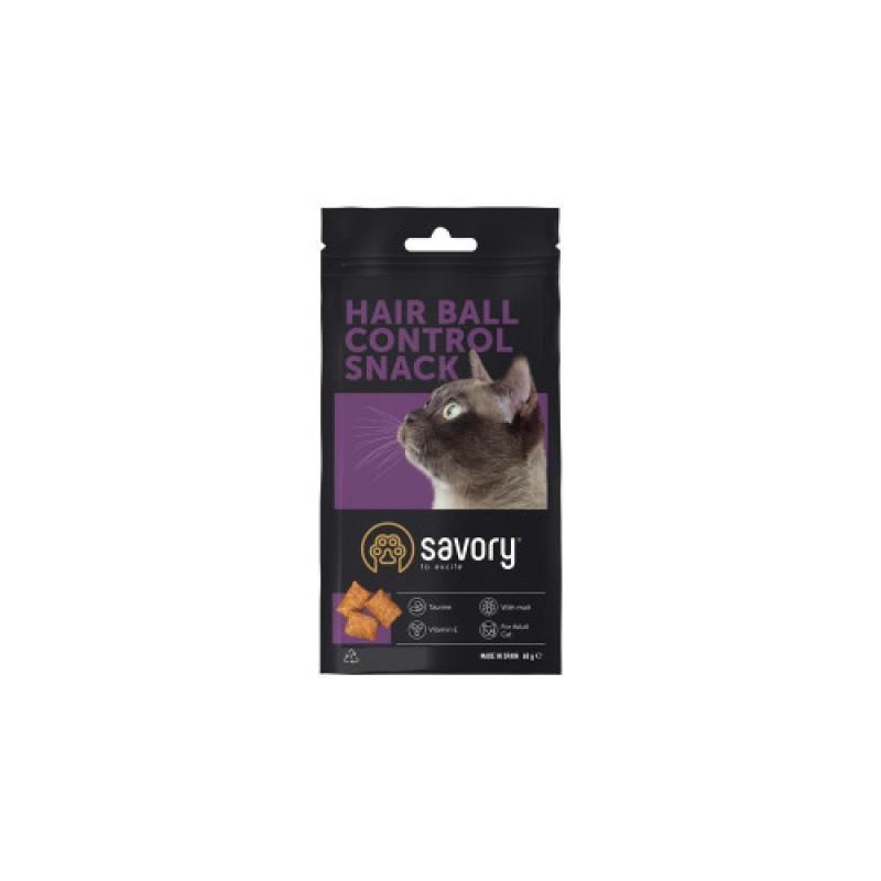 Хрумкі ласощі Savory Cats Snacks Pillows Hair Ball Control для дорослих котів подушечки для виведення шерсті 60 г