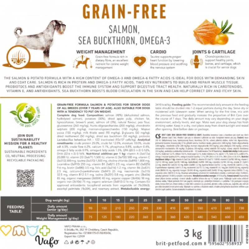 Сухий корм Brit Care Dog Grain-free Senior & Light для старіючих собак, беззерновий з лососем, 1 кг