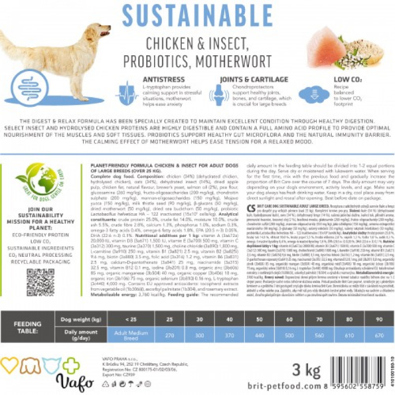 Сухий корм Brit Care Dog Sustainable Adult Large Breed для собак великих порід, з куркою та комахами, 1 кг