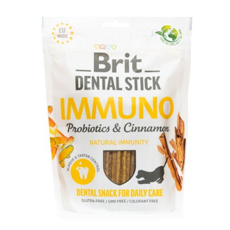 Ласощі для собак Brit Dental Stick Immuno для міцного імунітету, пробіотики та кориця, 7 шт, 251 г