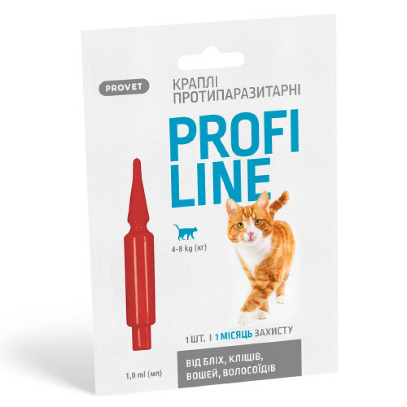 Краплі Provet PROFILINE для котів 4-8 кг інсектоакарицид 1 піпетка по 1 мл