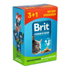 Набір паучів "3+1" для стерилізованих котів Brit Premium Cat pouch Chicken Slices for Sterilised з куркою, 4х100г