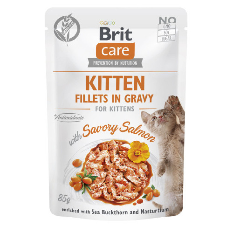 Корм вологий Brit Care Fillets in Gravy Savory Salmon Kitten д/кошенят філе в соусі з лососем 85 г