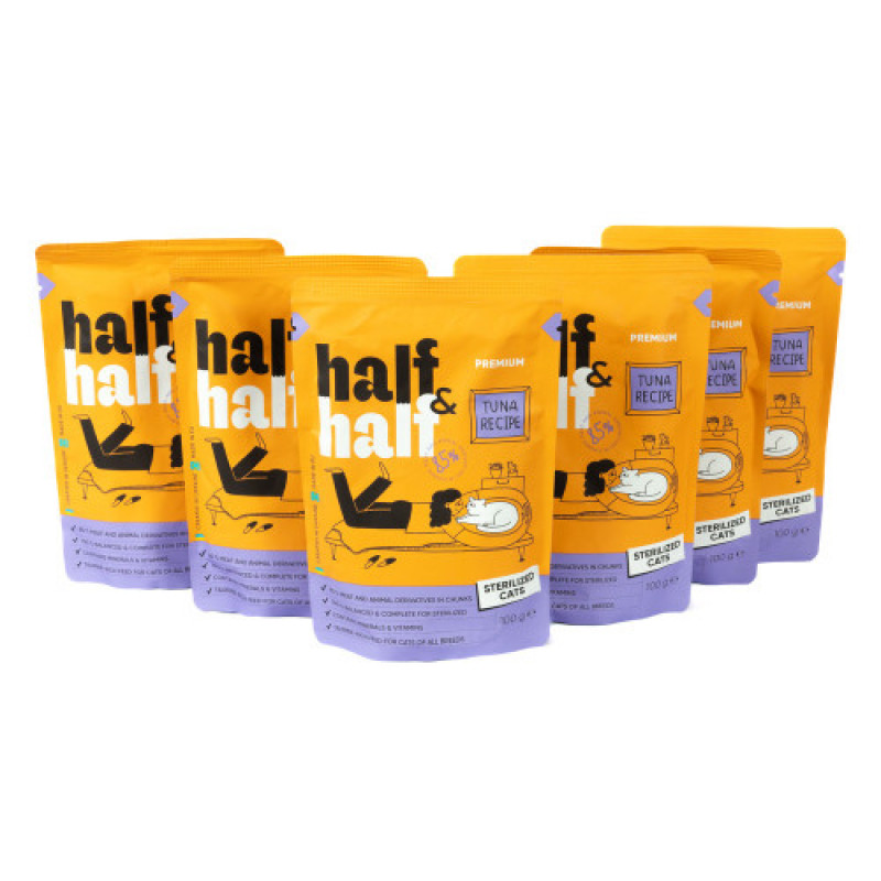 Набір паучів HalfHalf д/стерил котів тунець/соус 5+1