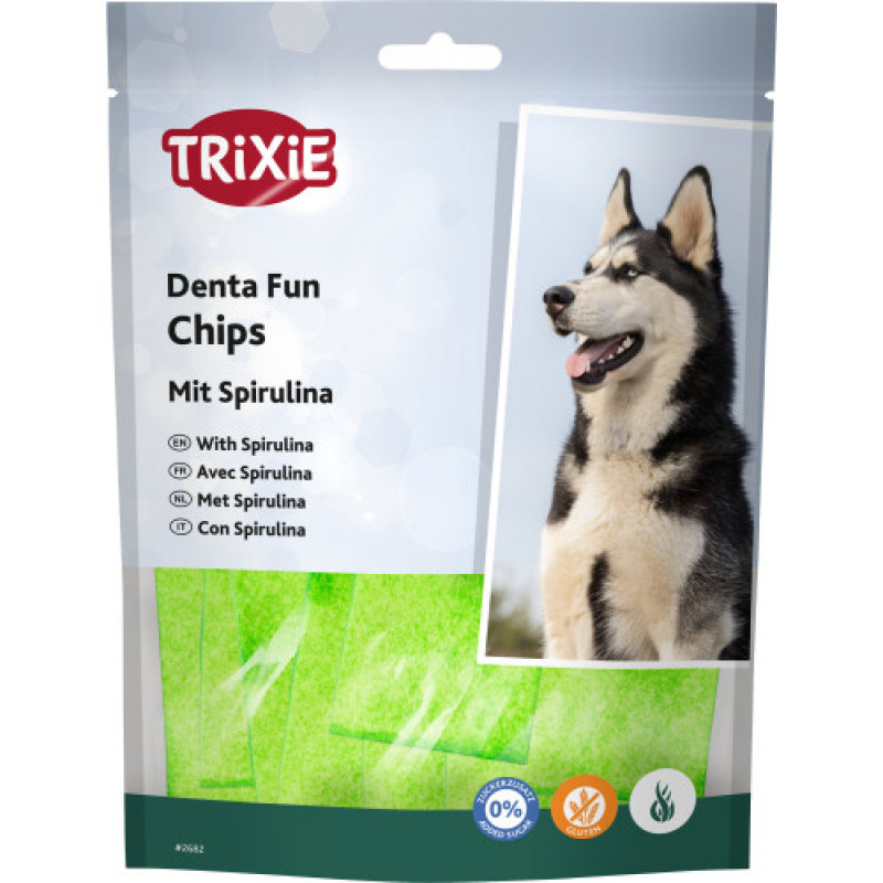 Ласощі Trixie Denta Fun для собак Пластинки для чищення зубів зі спіруліною 100 г