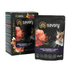 Набір вологих кормів Savory "3+1" для стерилізованих котів, ягня з журавлиною у соусі, паучі, 4 шт 85 г
