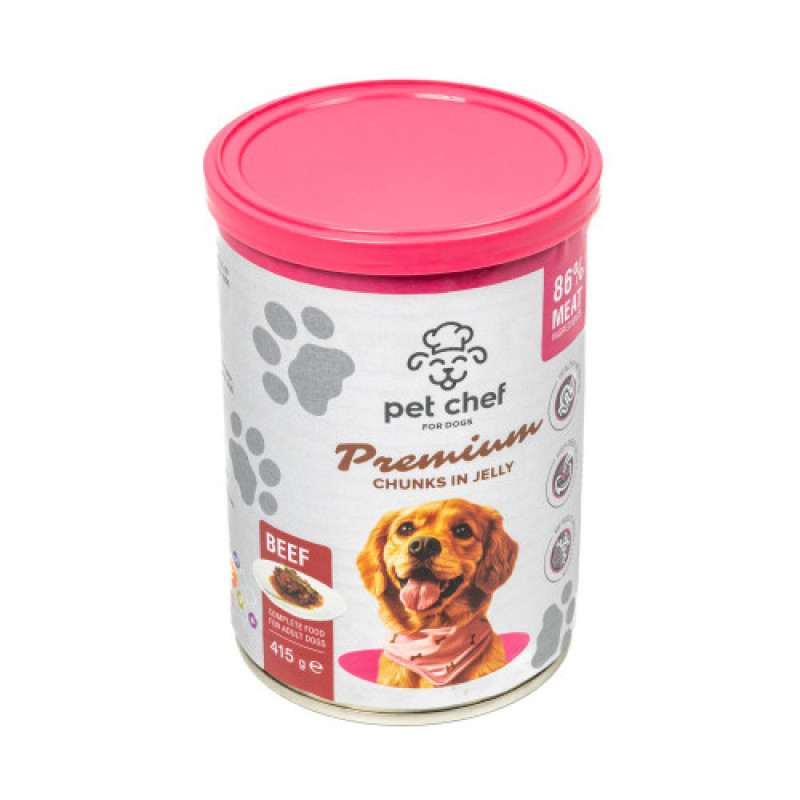 Вологий корм для собак Pet Chef шматочки в желе з яловичиною 415г