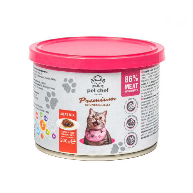 Вологий корм для котів Pet Chef шматочки в желе М’ясний мікс 200 г