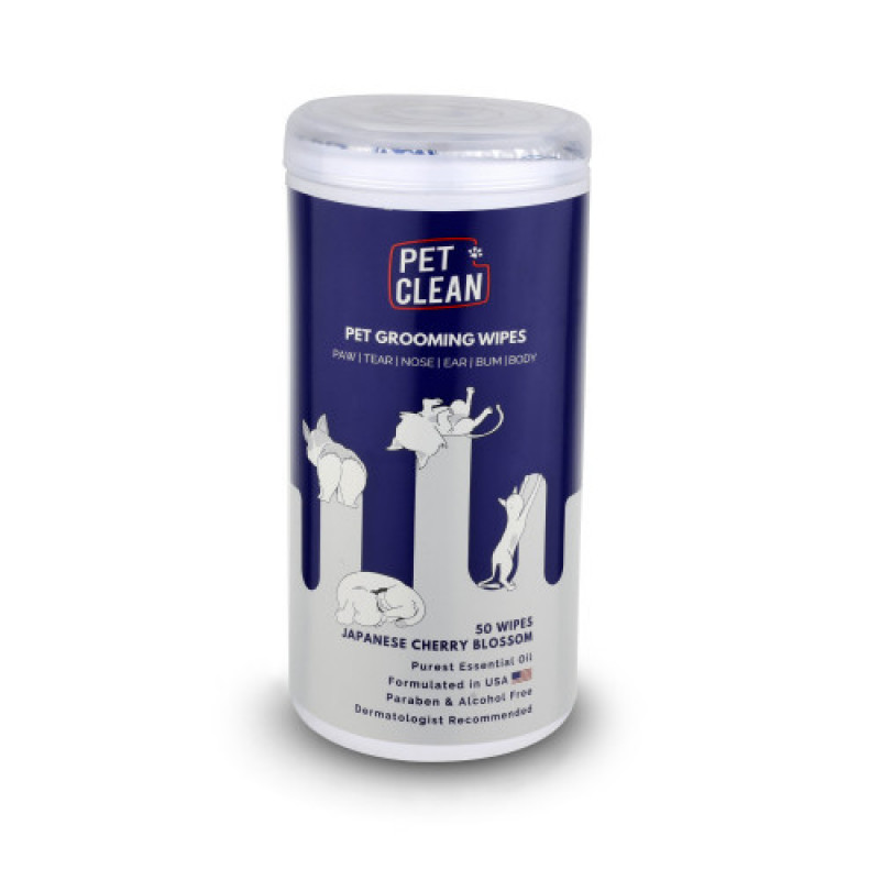 Серветки вологі Pet Clean PET GROOMING WIPES для грумінгу домашніх тваринщоденне очищення з ароматом японської вишні 50шт