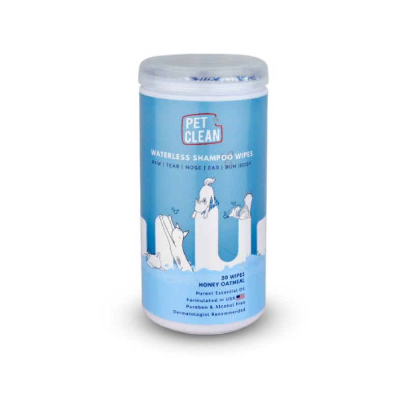 Серветки вологі Pet Clean PET WATERLESS SHAMPOO WIPES для домашніх тварин швидке очищення складок з медово-вівсяним ароматом 50шт