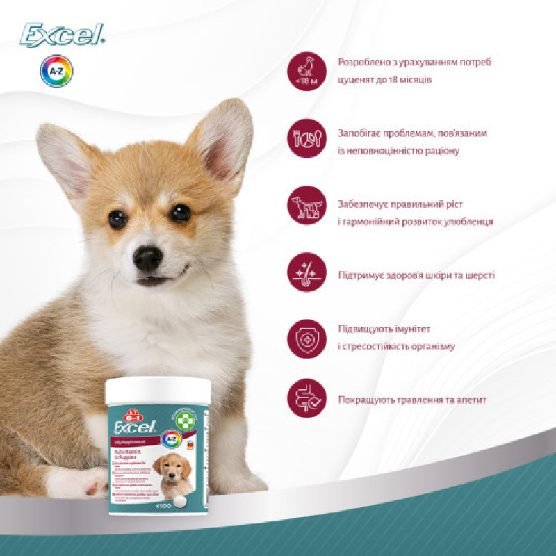 Вітаміни 8in1 Excel Multi Vitamin Puppy для цуценят та молодих собак, мультивітамін, 100 шт