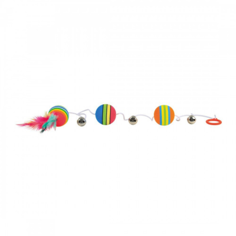 Іграшка Trixie для котів М_ячики кольорові з дзвіночками та пір_ям на гумці спінена гума 3,5х80 см