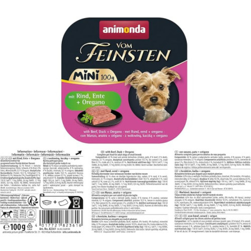 Корм вологий Animonda Vom Feinsten Adult Mini для собак мініпорід, з яловичиною, качкою + орегано 100 г