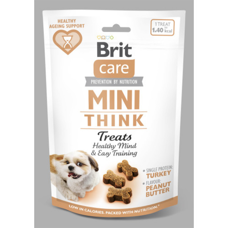 Ласощі Brit Care Mini Treats Think для собак малих порід, для підтримки розумових здібностей, з індичкою, смак арахісового масла, 50 г