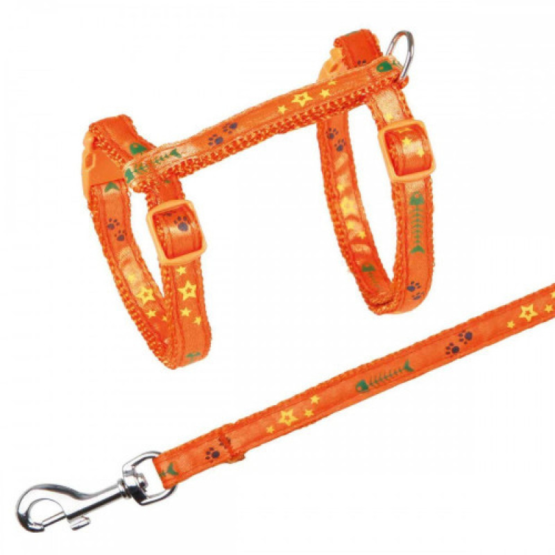 Шлейка з повідцем Trixie для котів принт з рибками нейлон 23-39 см/10 мм