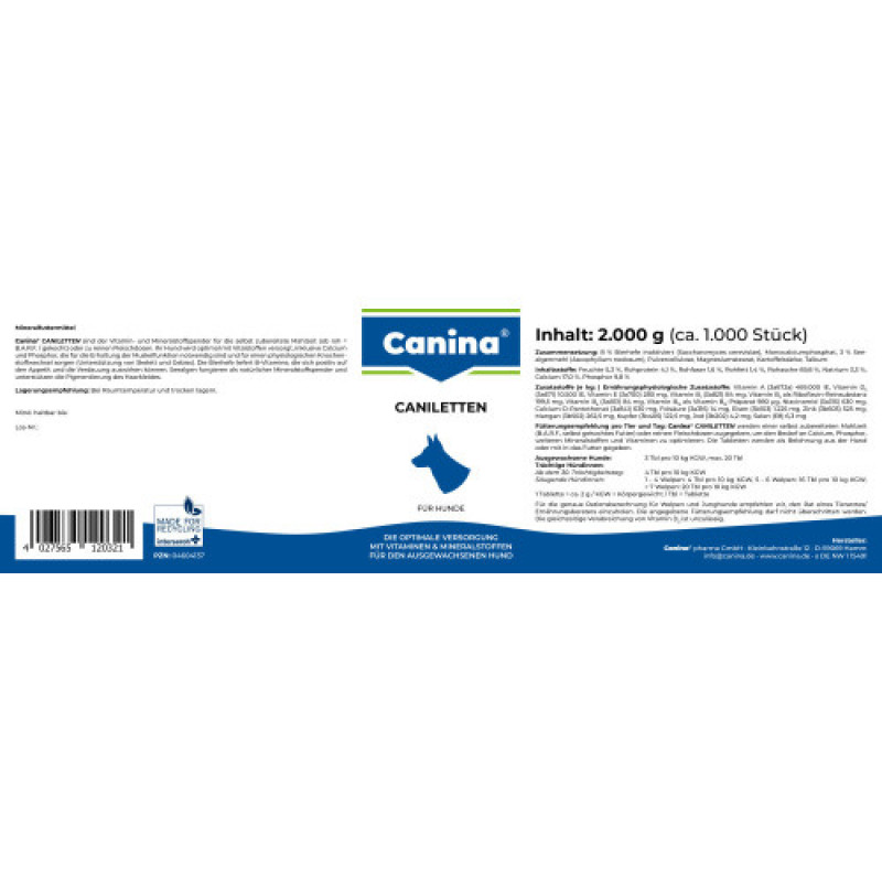 Вітамінно-мінеральний комплекс Canina Caniletten для дорослих собак 2 кг 1000 табл.