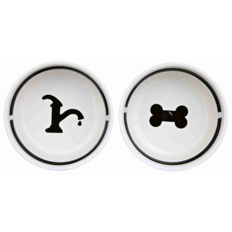 Миски Trixie для собак Eat on Feet подвійні на металевій підставці біла/чорна керамічні 2x1,6 л/20 см