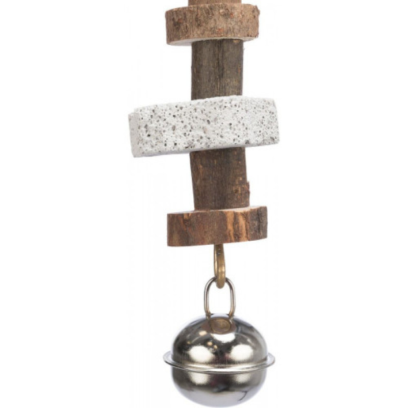 Іграшка Trixie для птахів підвісна з вулканічним каменем і дзвіночком дерево 16 см